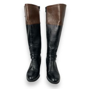Untereza Riding Boots Two-Tone Knee High Buckle Accent‎ Black Brown Boots